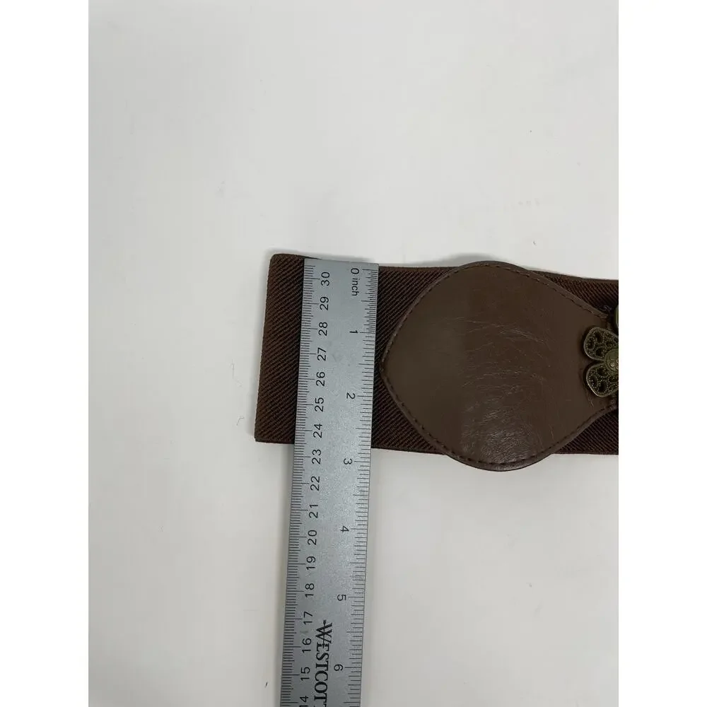 Women's Small Wide Stretch Belt‎ Boho Style Bronz Metal Leaf Clasp